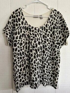 Chico's Leopard Print Lace Front Top - Black & Cream - Size 3 (XL)